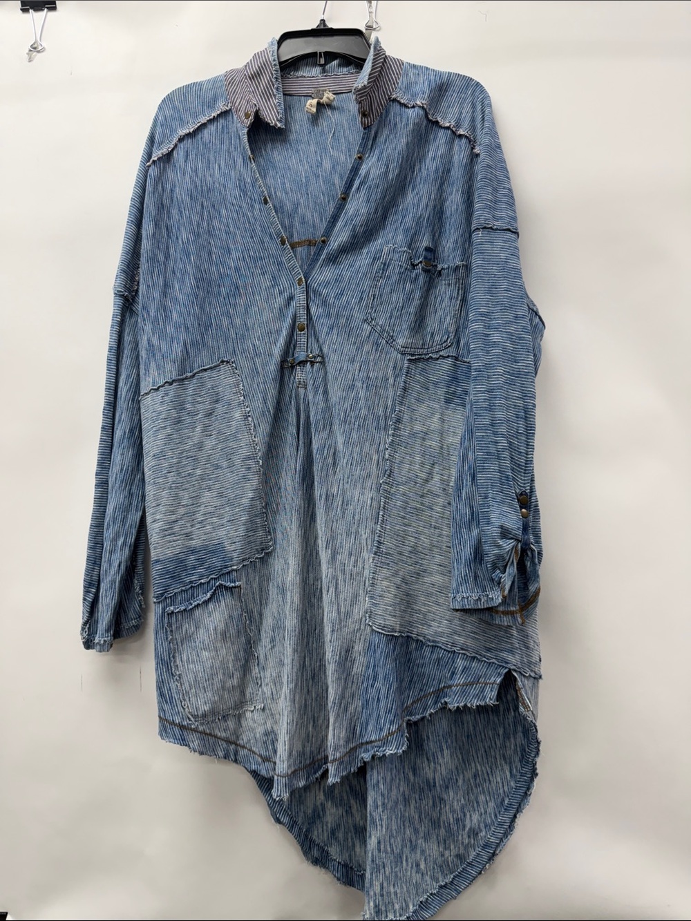We The Free Blue Washed Button Front Tunic Shirt - Picture 7 of 7
